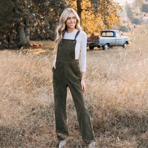 Cupshe Olive Green Corduroy Jumpsuit